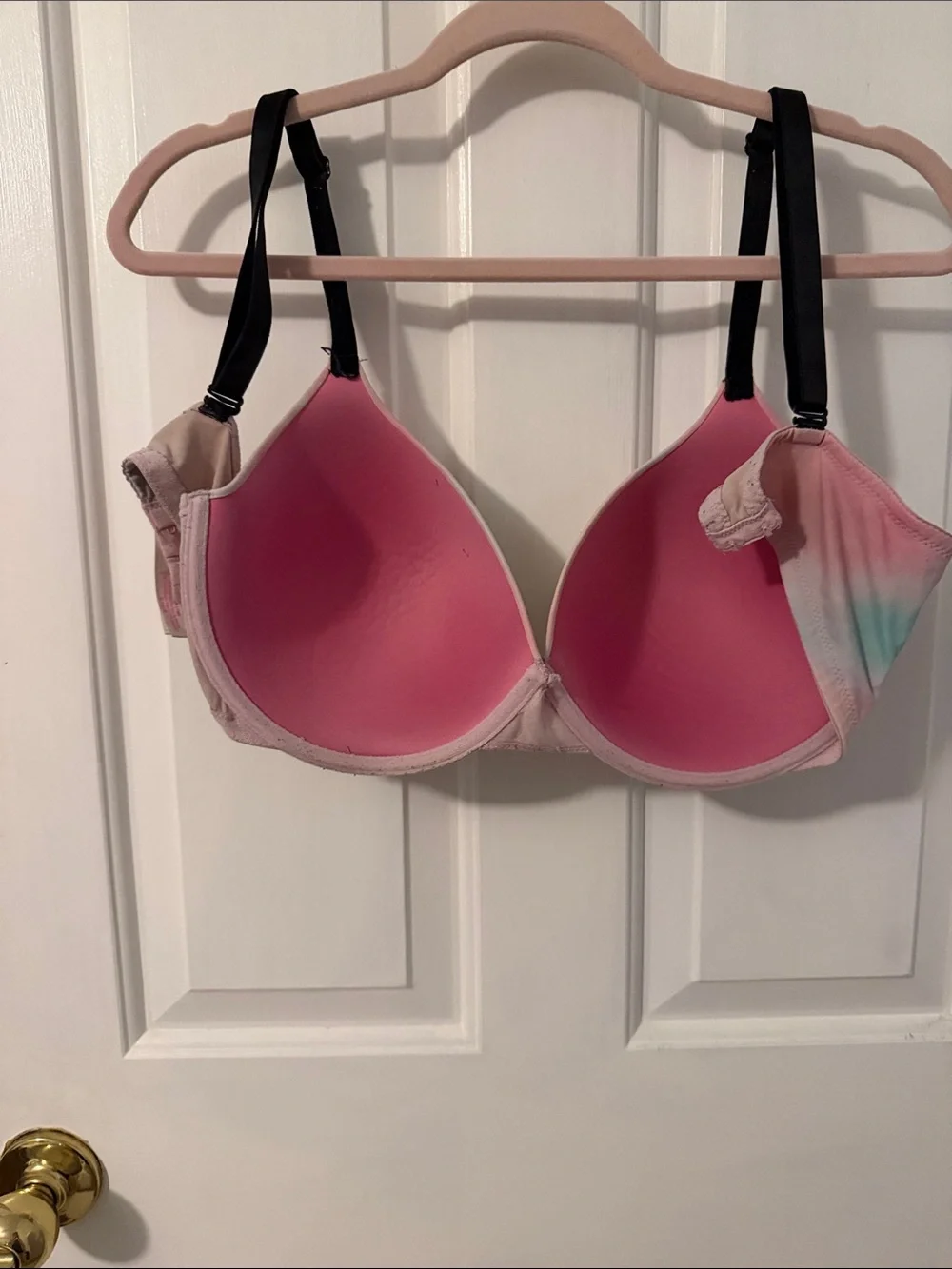 PINK Victoria's Secret Pastel Tie-Dye T-Shirt Bra with Black Straps